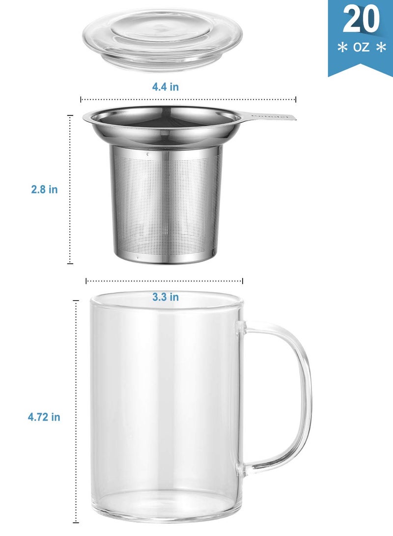 Enindel 3020.05 Glass Tea Mug with Infuser and Lid, Tea Cup, Clear, 20 OZ, GM005 - Image 2